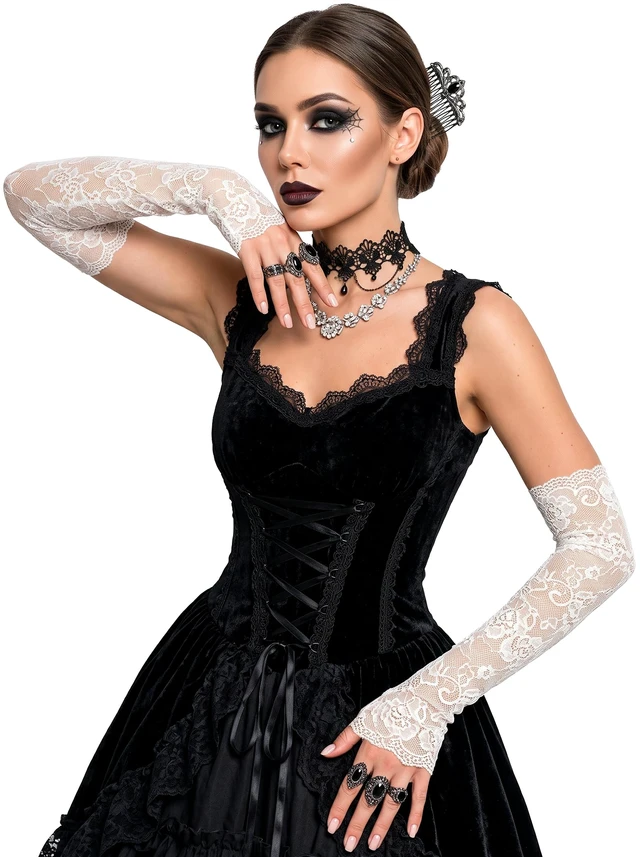Alt view image 2 of 7 - LATTEMARMALATTE Women's Long Fingerless Lace Gloves