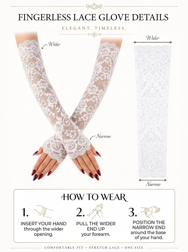 Alt view image 4 of 7 - LATTEMARMALATTE Women's Long Fingerless Lace Gloves