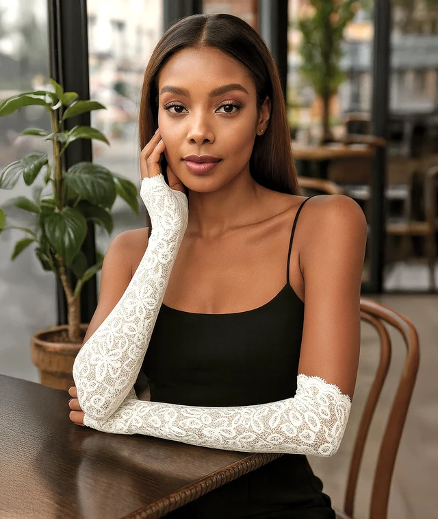 Alt view image 7 of 7 - LATTEMARMALATTE Women's Long Fingerless Lace Gloves