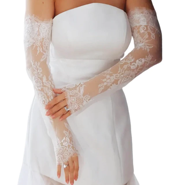 Alt view image 3 of 6 - Long Sheer Wedding Arm Sleeves For Bride And Evening Party Seethrough Fingerless Lace Flower Gloves For Special Occasion Arm