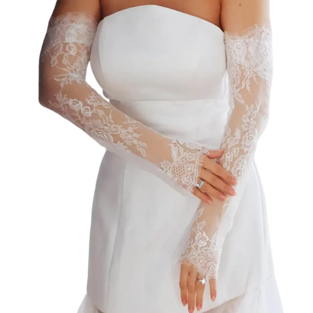 Alt view image 4 of 6 - Long Sheer Wedding Arm Sleeves For Bride And Evening Party Seethrough Fingerless Lace Flower Gloves For Special Occasion Arm