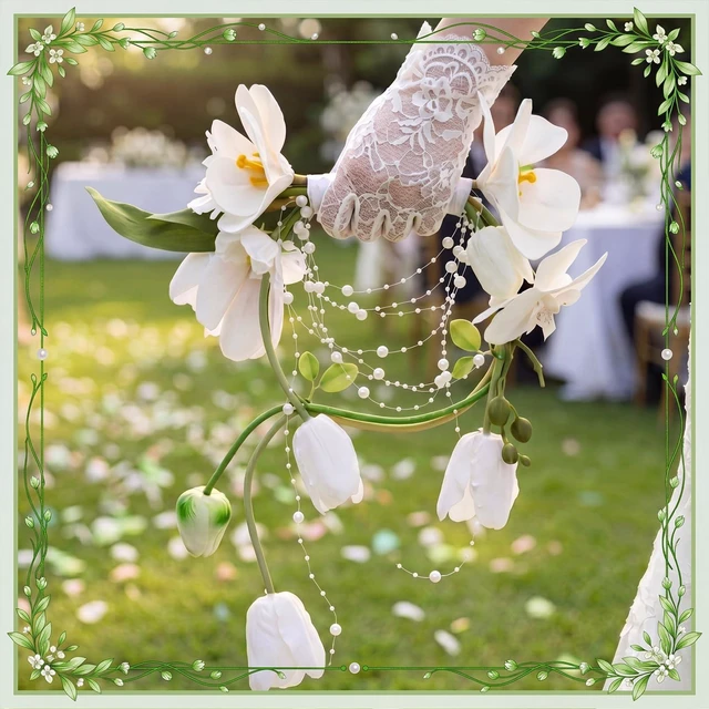 Alt view image 5 of 5 - Hotop White Artificial Tulip Bridal Bouquet Pearl Handle with Beaded Luxury Handmade Wedding Bouquet for Party, Church, Bride, Bridesmaid, Photo Prop and Keepsake Gift