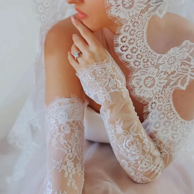 Alt view image 6 of 6 - Long Sheer Wedding Arm Sleeves For Bride And Evening Party Seethrough Fingerless Lace Flower Gloves For Special Occasion Arm