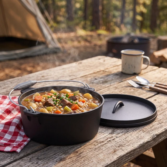 Alt view image 3 of 7 - 8 Piece cast iron dutch oven camping set. 4.5 Qt cast iron pot with lid and Lifter Handle;2.1qt pot handle with lid;10In Pans ;Camping Tripod with;Grill Cookware Skillet Sets,Car carry-on storage box