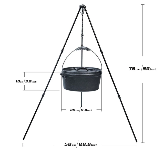 Alt view image 4 of 7 - 8 Piece cast iron dutch oven camping set. 4.5 Qt cast iron pot with lid and Lifter Handle;2.1qt pot handle with lid;10In Pans ;Camping Tripod with;Grill Cookware Skillet Sets,Car carry-on storage box