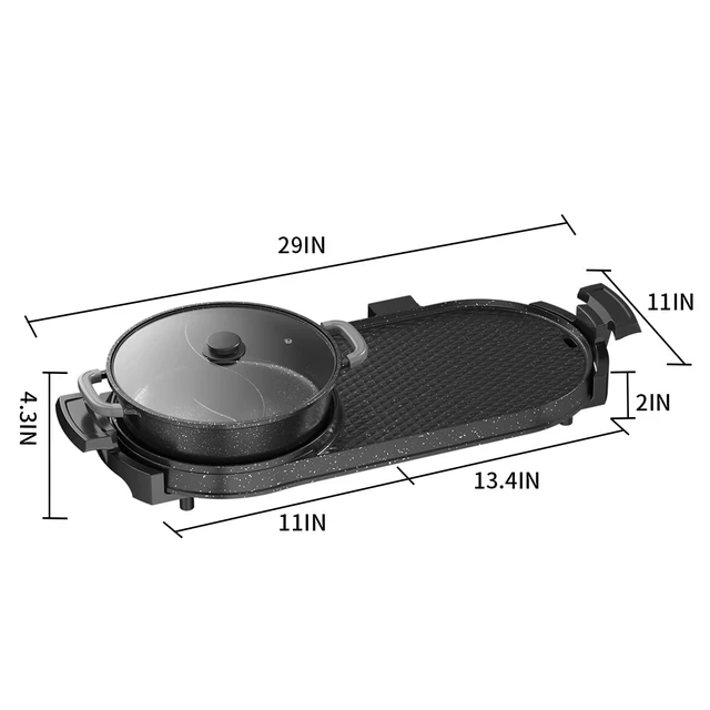 Alt view image 7 of 7 - AORAN Electric Grill and Hot Pot Combo for Indoor Cooking, 2200W Detachable Dual Zone BBQ Griddle with Removable Split Pan, Non-Stick Surface, 29x11 Inch Family Size, Includes Grill Tools & Oil Paper