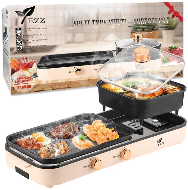 Main image of 2026 NEW Electric Hot Pot with Grill, 2 in 1 Shabu Hotpot Korean BBQ Grill for Simmer,Separate Dual Temperature Contral,2-10 People Indoor Hot Pot Multi-function Smokeless Shabu