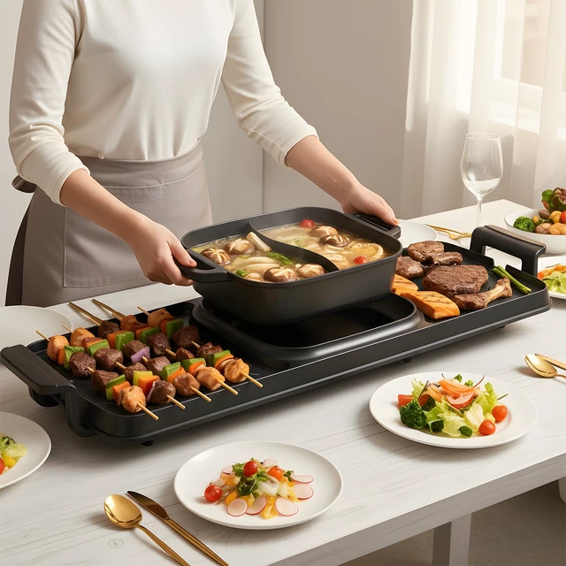 Alt view image 2 of 7 - 2250W Electric Grill and Hot Pot Combo