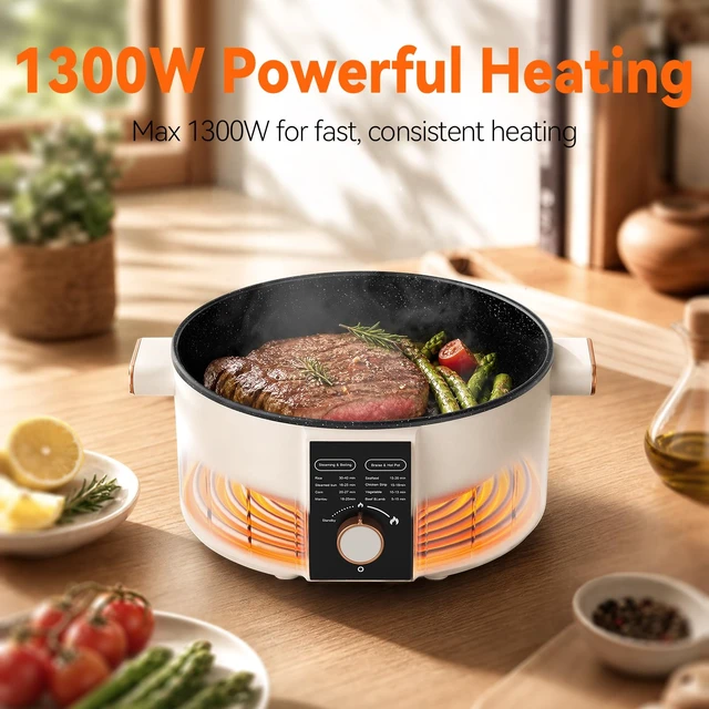 Alt view image 2 of 7 - 5L Hot Pot Electric, 1300W Non-Stick Electric Pot for Cooking, Dual Power