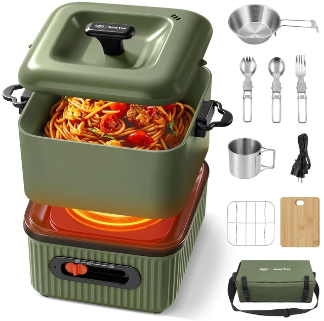 Main image of GEERTOP AMOS Electric Hot Pot, Portable 1.3L Multi-Cooker with Cookware Set