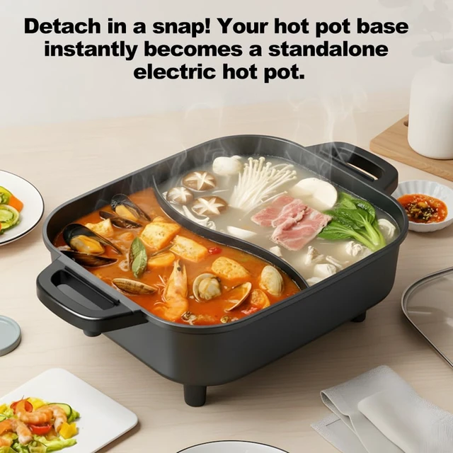 Alt view image 3 of 7 - 2250W Electric Grill and Hot Pot Combo