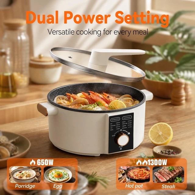 Alt view image 3 of 7 - 5L Hot Pot Electric, 1300W Non-Stick Electric Pot for Cooking, Dual Power