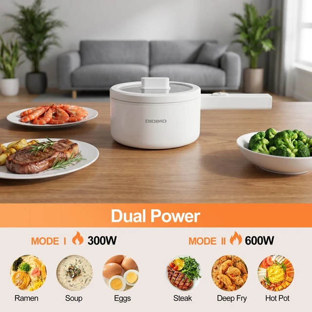 Alt view image 2 of 7 - Electric Hot Pot, 1.8Qt Portable Electric Ramen Cooker with Steamer