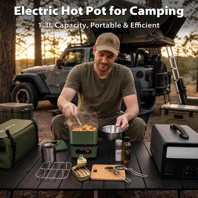 Alt view image 2 of 7 - GEERTOP AMOS Electric Hot Pot, Portable 1.3L Multi-Cooker with Cookware Set