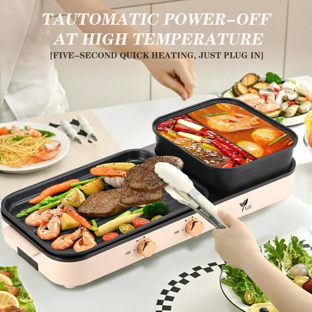 Alt view image 4 of 7 - 2026 NEW Electric Hot Pot with Grill, 2 in 1 Shabu Hotpot Korean BBQ Grill for Simmer,Separate Dual Temperature Contral,2-10 People Indoor Hot Pot Multi-function Smokeless Shabu