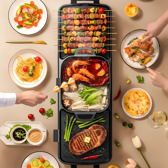 Alt view image 6 of 7 - 2250W Electric Grill and Hot Pot Combo