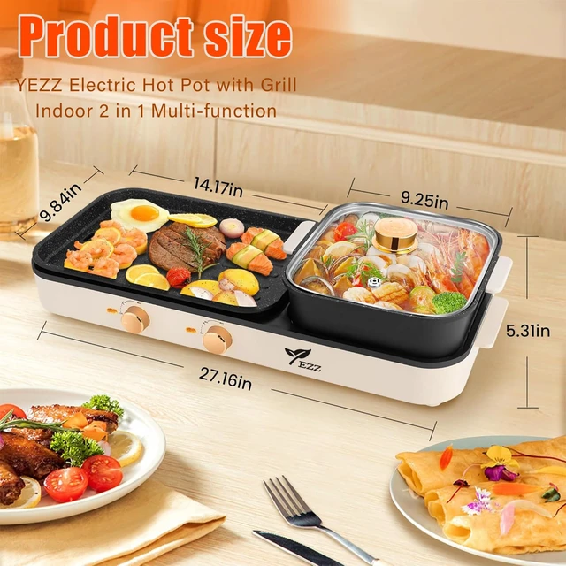 Alt view image 5 of 7 - 2026 NEW Electric Hot Pot with Grill, 2 in 1 Shabu Hotpot Korean BBQ Grill for Simmer,Separate Dual Temperature Contral,2-10 People Indoor Hot Pot Multi-function Smokeless Shabu