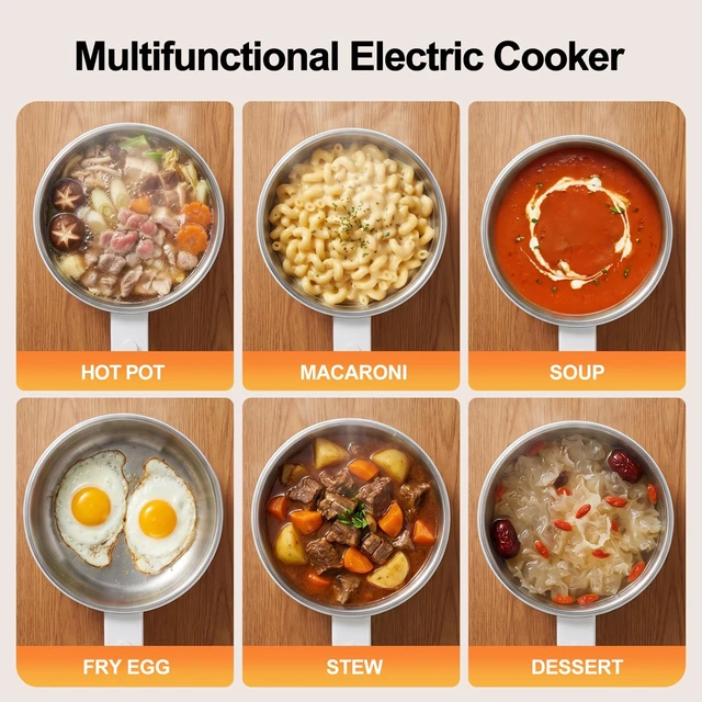 Alt view image 3 of 7 - Electric Hot Pot, 1.8Qt Portable Electric Ramen Cooker with Steamer
