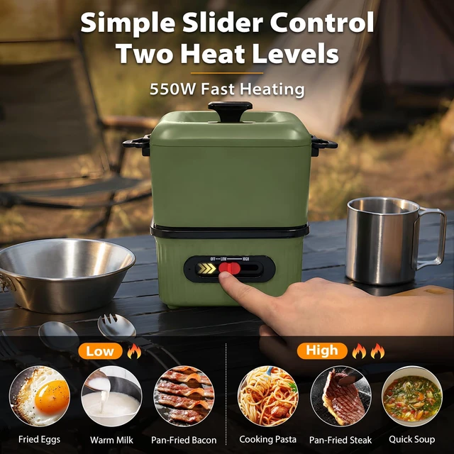 Alt view image 4 of 7 - GEERTOP AMOS Electric Hot Pot, Portable 1.3L Multi-Cooker with Cookware Set
