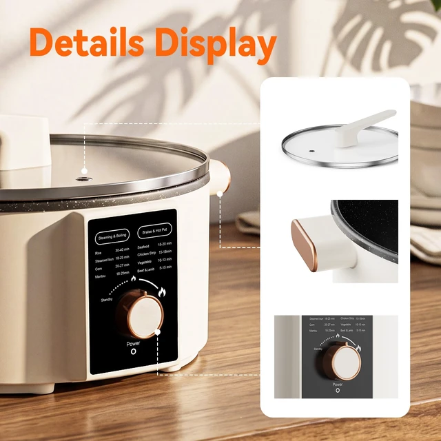 Alt view image 6 of 7 - 5L Hot Pot Electric, 1300W Non-Stick Electric Pot for Cooking, Dual Power