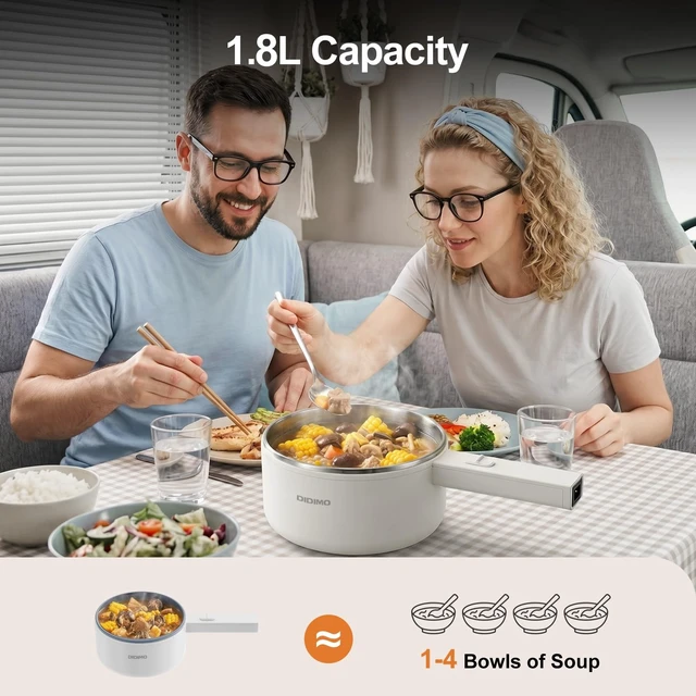 Alt view image 4 of 7 - Electric Hot Pot, 1.8Qt Portable Electric Ramen Cooker with Steamer