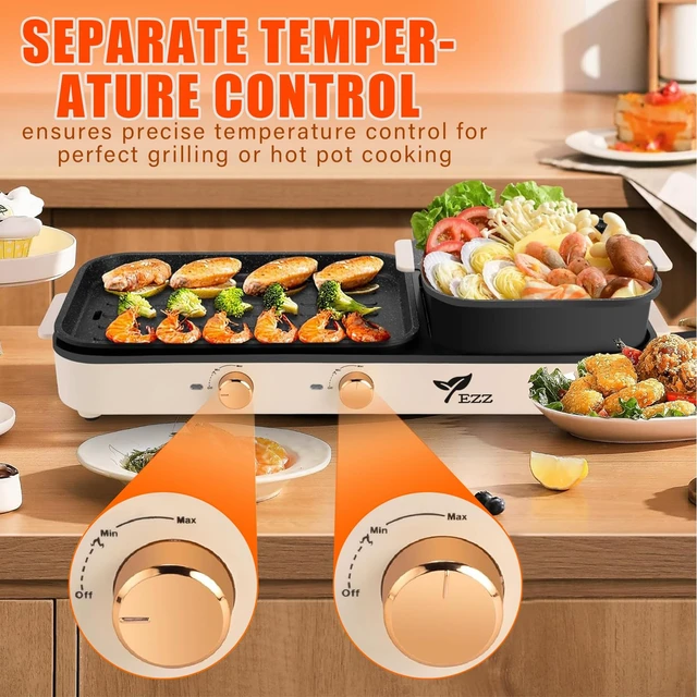 Alt view image 6 of 7 - 2026 NEW Electric Hot Pot with Grill, 2 in 1 Shabu Hotpot Korean BBQ Grill for Simmer,Separate Dual Temperature Contral,2-10 People Indoor Hot Pot Multi-function Smokeless Shabu
