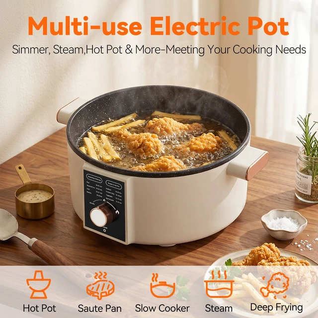 Alt view image 7 of 7 - 5L Hot Pot Electric, 1300W Non-Stick Electric Pot for Cooking, Dual Power