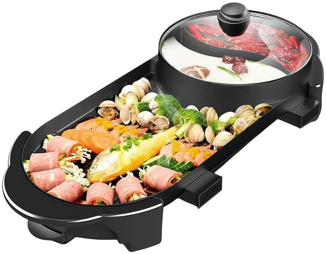Main image of SEAAN Hot Pot with Grill, Korean BBQ Grill Indoor Hotpot Pot Electric Combo, Shabu Shabu Pot with Divider KBBQ Grill Smokeless Non-stick Separate Dual Temperature Control, for 2-12 People, 110V