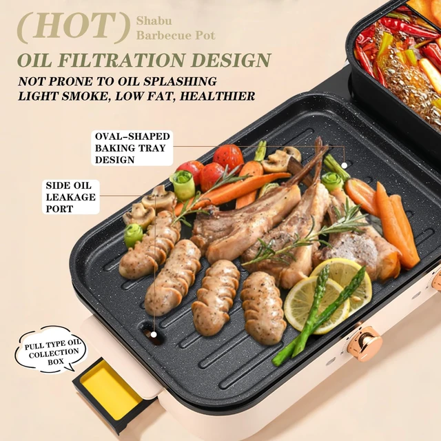Alt view image 7 of 7 - 2026 NEW Electric Hot Pot with Grill, 2 in 1 Shabu Hotpot Korean BBQ Grill for Simmer,Separate Dual Temperature Contral,2-10 People Indoor Hot Pot Multi-function Smokeless Shabu