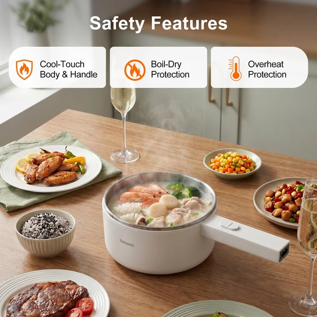 Alt view image 6 of 7 - Electric Hot Pot, 1.8Qt Portable Electric Ramen Cooker with Steamer
