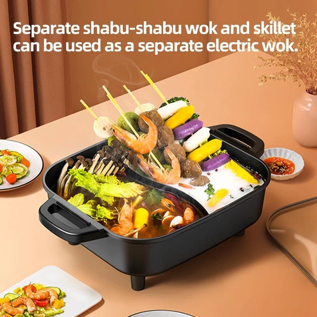 Alt view image 3 of 7 - AORAN Smokeless Electric Hot Pot & Grill Combo, Large 9.5"x29" Non-Stick Design, 3 Adjustable Heat Levels, Easy to Clean,Includes Brushes, Tongs & Paper