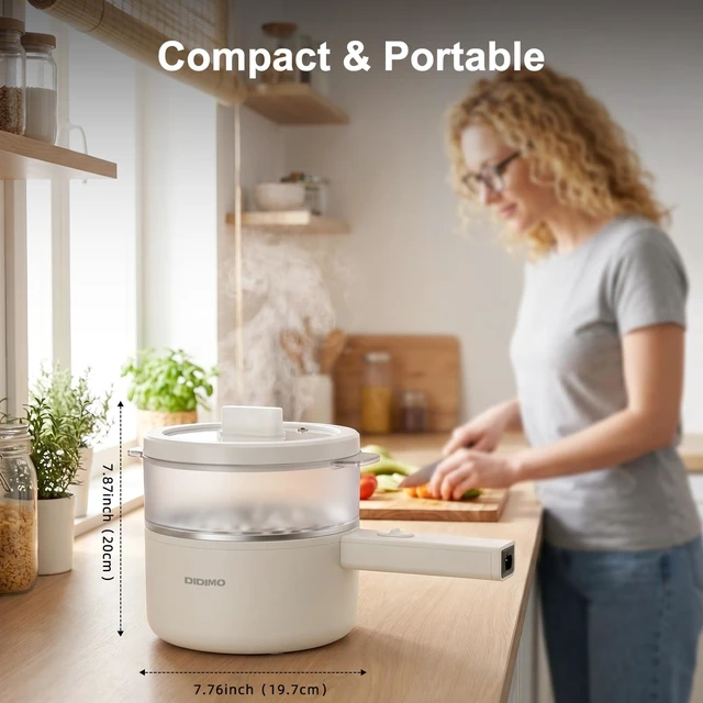 Alt view image 7 of 7 - Electric Hot Pot, 1.8Qt Portable Electric Ramen Cooker with Steamer