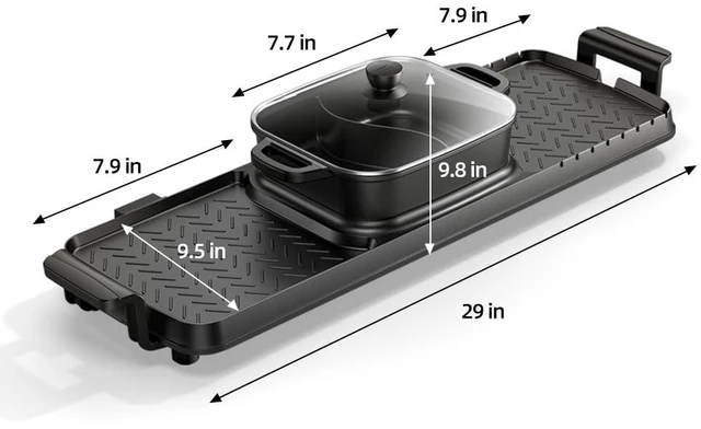 Alt view image 7 of 7 - AORAN Smokeless Electric Hot Pot & Grill Combo, Large 9.5"x29" Non-Stick Design, 3 Adjustable Heat Levels, Easy to Clean,Includes Brushes, Tongs & Paper
