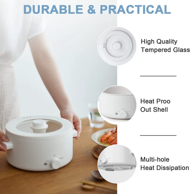 Alt view image 5 of 7 - Electric Hot Pot, 2L Dual Power Multi-Functional Electric Cooker
