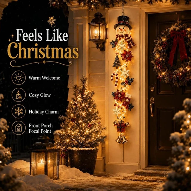 Alt view image 2 of 7 - Glowing Christmas Door Hanger, Lighted Christmas Snowman Holiday Decor