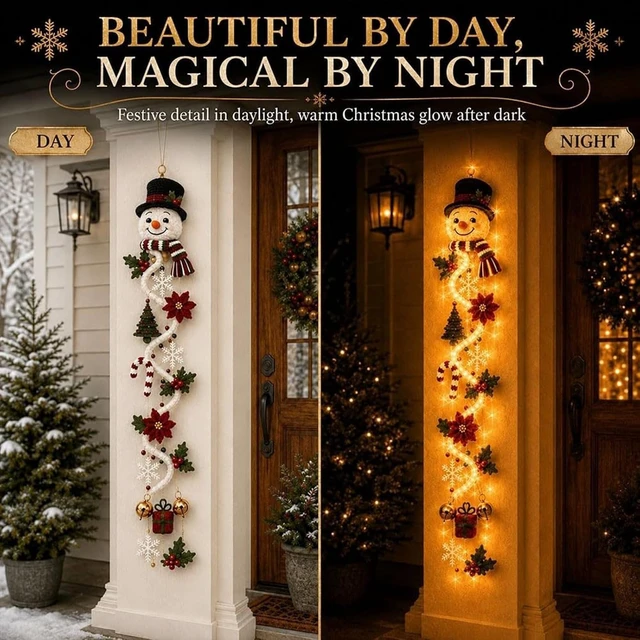 Alt view image 6 of 7 - Glowing Christmas Door Hanger, Lighted Christmas Snowman Holiday Decor