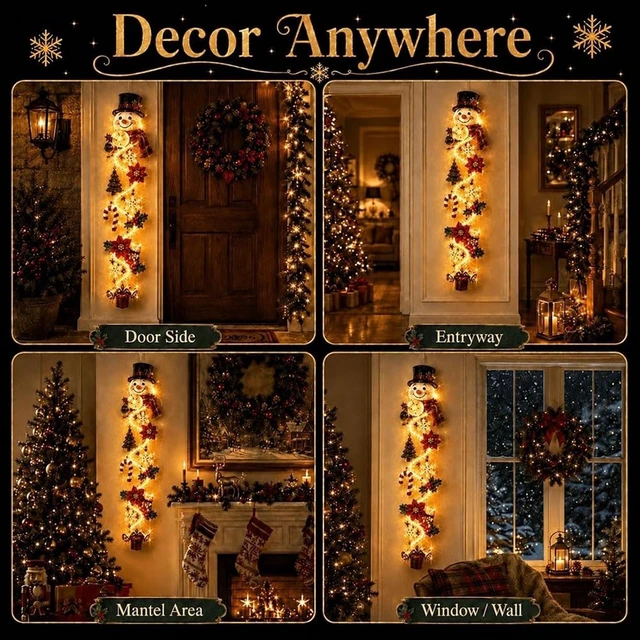 Alt view image 7 of 7 - Glowing Christmas Door Hanger, Lighted Christmas Snowman Holiday Decor