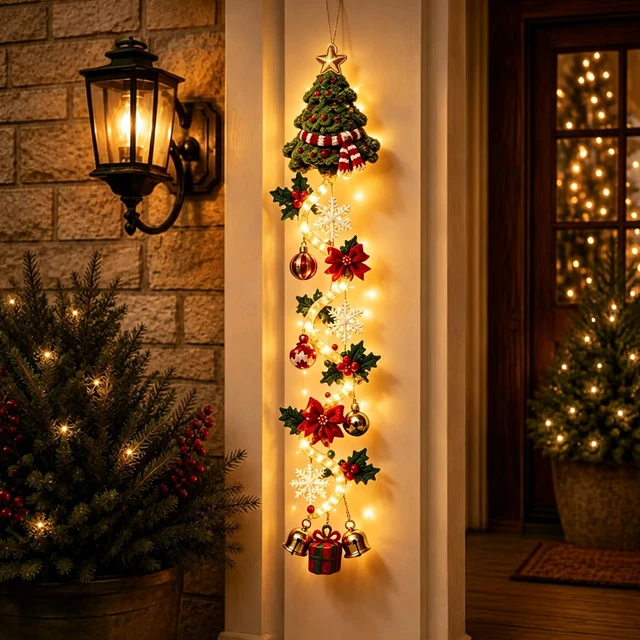 Main image of Christmas Weath, Glowing Christmas Door Hanger with Warm Lights,Tree