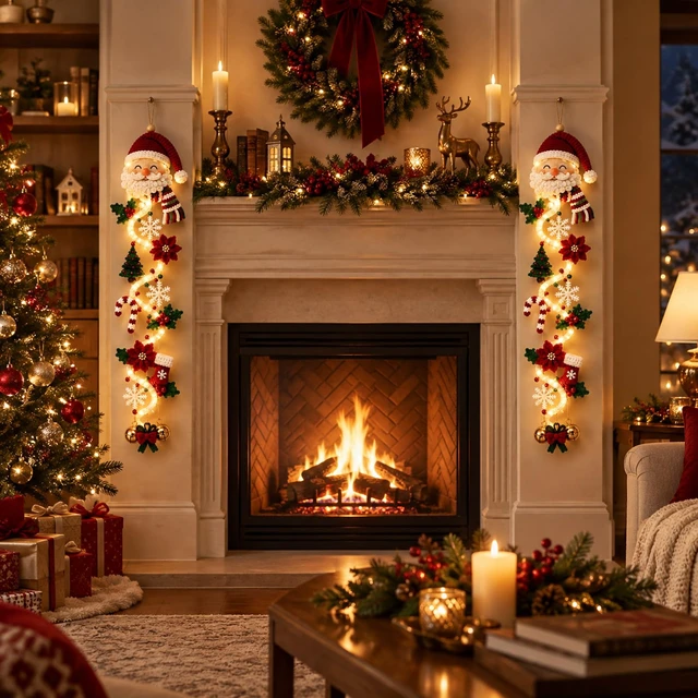 Alt view image 3 of 7 - Christmas Weath, Glowing Christmas Door Hanger with Warm Lights,Tree