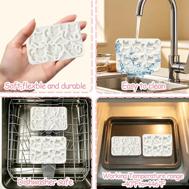 Alt view image 4 of 7 - 3D Cat Fondant Molds Silicone, 2PCS Animal Candy Molds for Baking