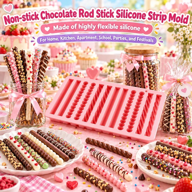 Alt view image 2 of 7 - 2PCS Non-stick Pretzel Silicone Mold Chocolate Rod Stick Mold for Bakers Parents Hobbyists Beginners Chocolate Strip Professionals Home Kitchen Apartment School Party
