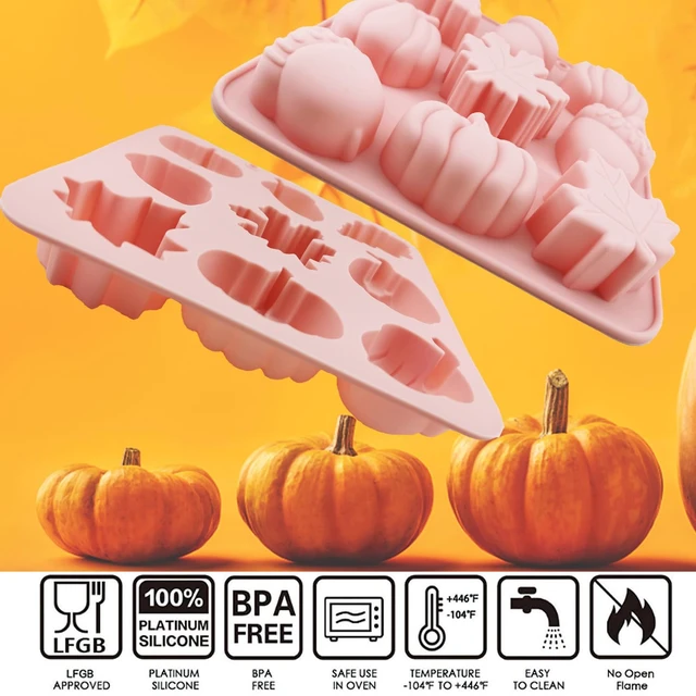 Alt view image 3 of 7 - 2Pcs 3D Pumpkin Silicone Mold Fall Silicone Mold Halloween Thanksgiving Candy Mold Autumn Maple Leaf Acornshape Chocolate Candy Cake Pan Baking Tray Molds for Cake Decoration upcake Toppers Resin Cand
