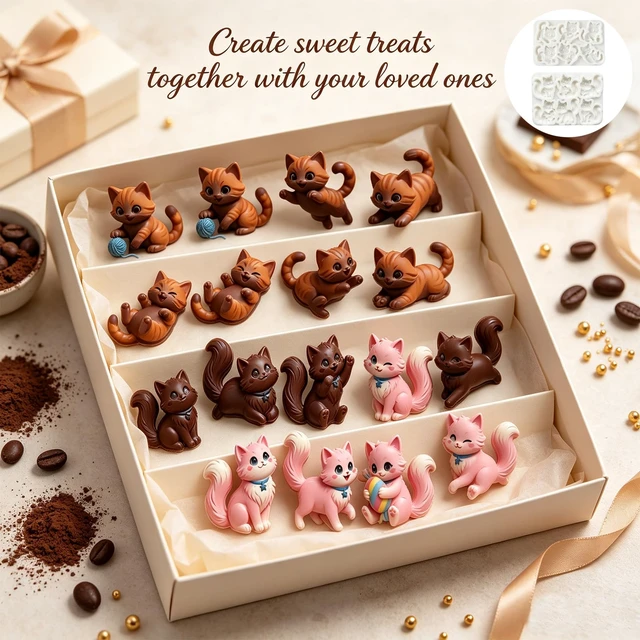 Alt view image 5 of 7 - 3D Cat Fondant Molds Silicone, 2PCS Animal Candy Molds for Baking