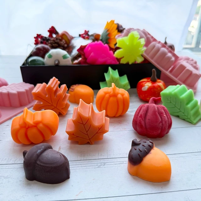 Alt view image 4 of 7 - 2Pcs 3D Pumpkin Silicone Mold Fall Silicone Mold Halloween Thanksgiving Candy Mold Autumn Maple Leaf Acornshape Chocolate Candy Cake Pan Baking Tray Molds for Cake Decoration upcake Toppers Resin Cand