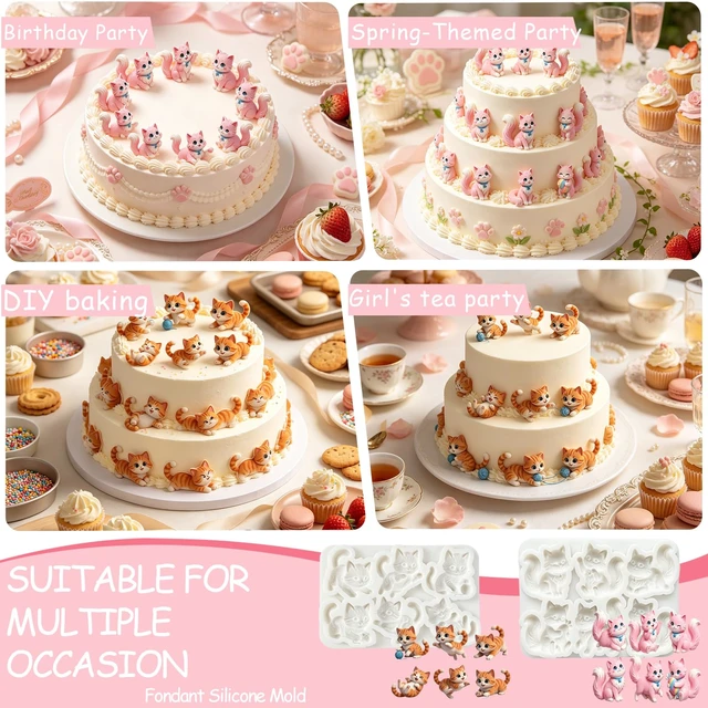 Alt view image 6 of 7 - 3D Cat Fondant Molds Silicone, 2PCS Animal Candy Molds for Baking