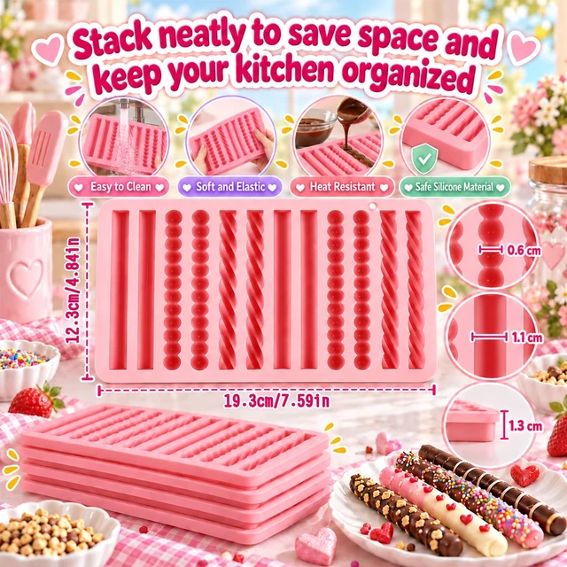 Alt view image 5 of 7 - 2PCS Non-stick Pretzel Silicone Mold Chocolate Rod Stick Mold for Bakers Parents Hobbyists Beginners Chocolate Strip Professionals Home Kitchen Apartment School Party