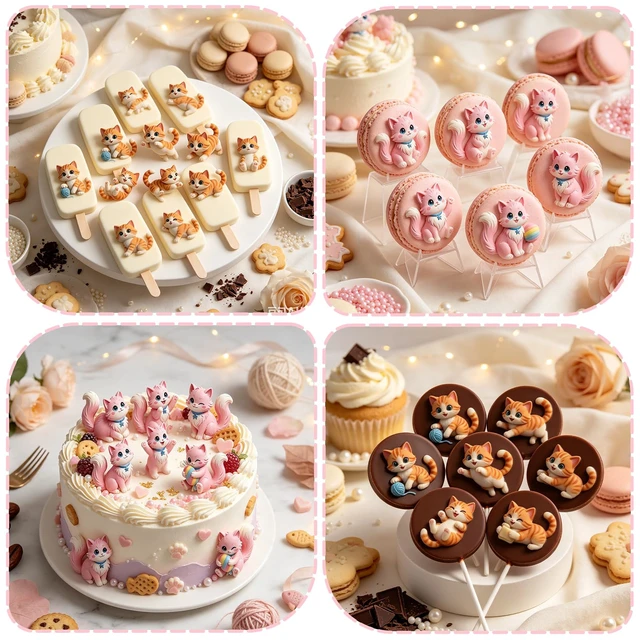 Alt view image 7 of 7 - 3D Cat Fondant Molds Silicone, 2PCS Animal Candy Molds for Baking