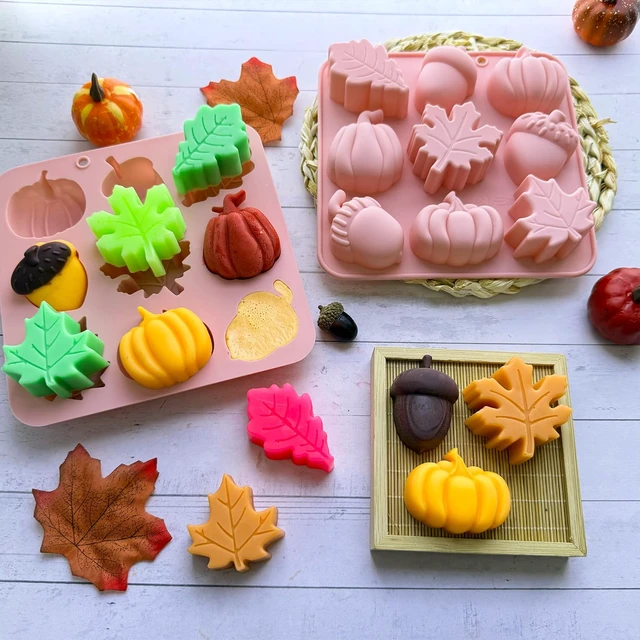 Alt view image 7 of 7 - 2Pcs 3D Pumpkin Silicone Mold Fall Silicone Mold Halloween Thanksgiving Candy Mold Autumn Maple Leaf Acornshape Chocolate Candy Cake Pan Baking Tray Molds for Cake Decoration upcake Toppers Resin Cand