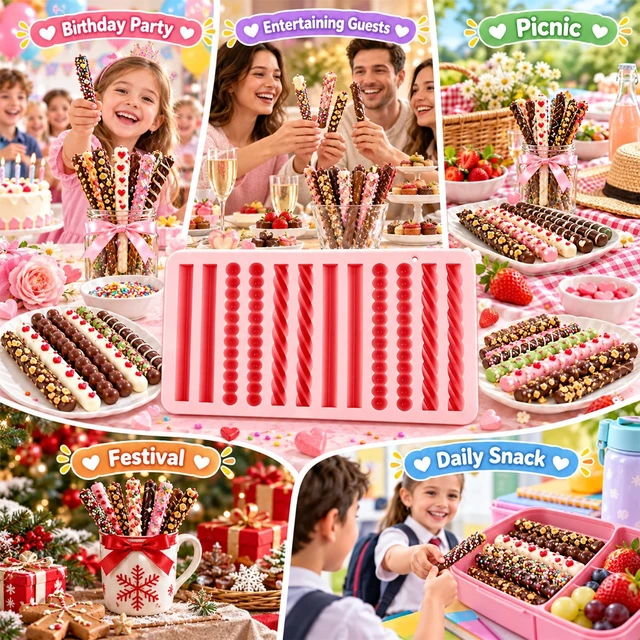 Alt view image 7 of 7 - 2PCS Non-stick Pretzel Silicone Mold Chocolate Rod Stick Mold for Bakers Parents Hobbyists Beginners Chocolate Strip Professionals Home Kitchen Apartment School Party