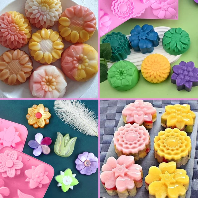 Alt view image 2 of 7 - Silicone Soap Molds, different Cavities Soap Mold with Different Shapes, Perfect for Soap Making, Handmade Cake Chocolate Desserts Biscuit Pudding Teacake Jelly (3 Pack - Flower)